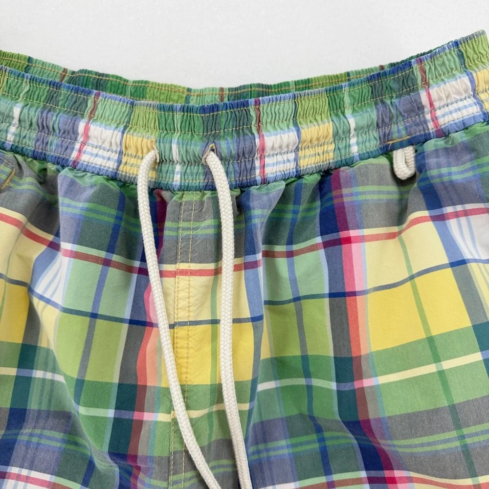 Polo Ralph Lauren Yacht Club Swim Trunks Mens Med Madras Plaid Lined Shorts 2008